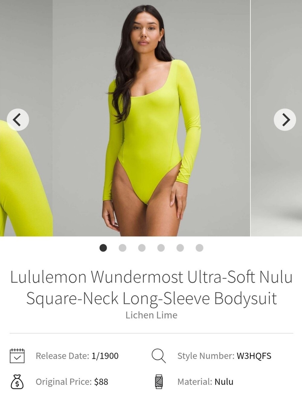 Lululemon Wundermost Long-Sleeve Bodysuit - Sz S - Lichen Lime- NWT
